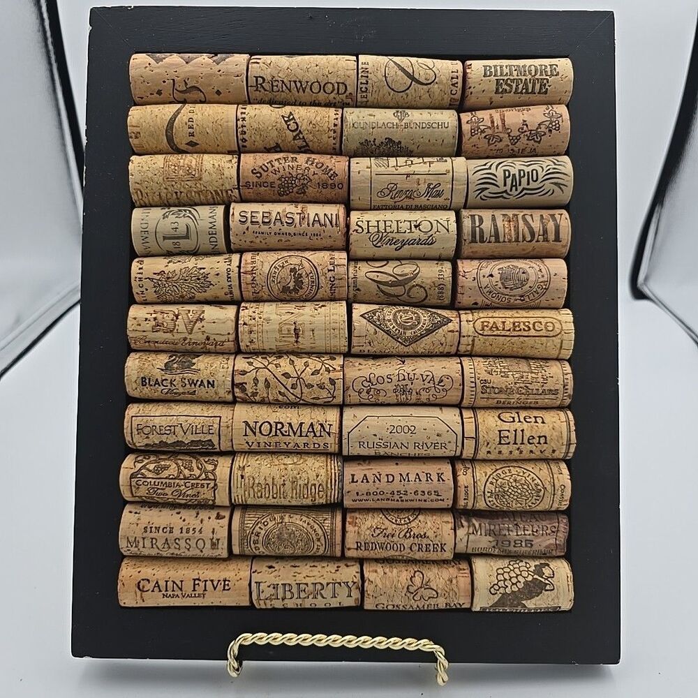 Handmade Wine Cork Craft Wood Frame Trivet Hot Pad or Bulletin Board 9” x 11"